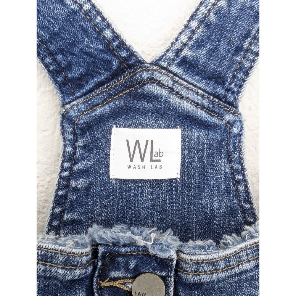 Wash Lab Denim Button Front Jumper XL Overall Straps Raw Hem Medium Blue Indie - Picture 7 of 9